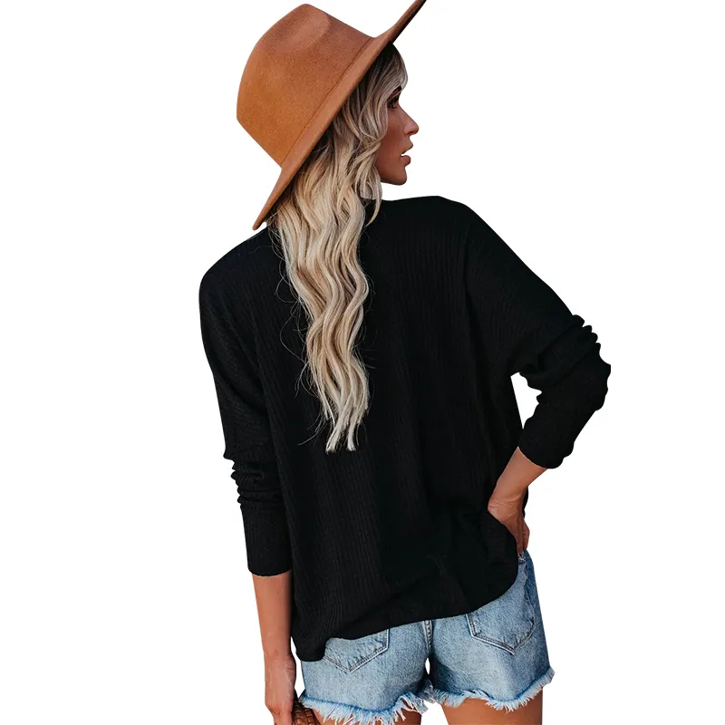 Estilo Casual Sólido Camisetas de Manga Longa Decote em V Moda Roupas Femininas