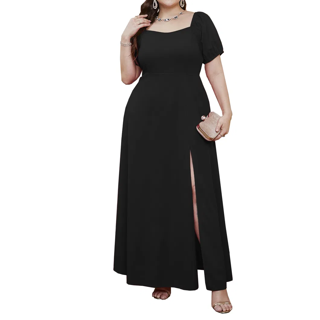 Vestidos Elegantes Casuais de Festa para Mulheres Gordinhas com Decote Coração e Fenda Vermelha em Tamanho Plus