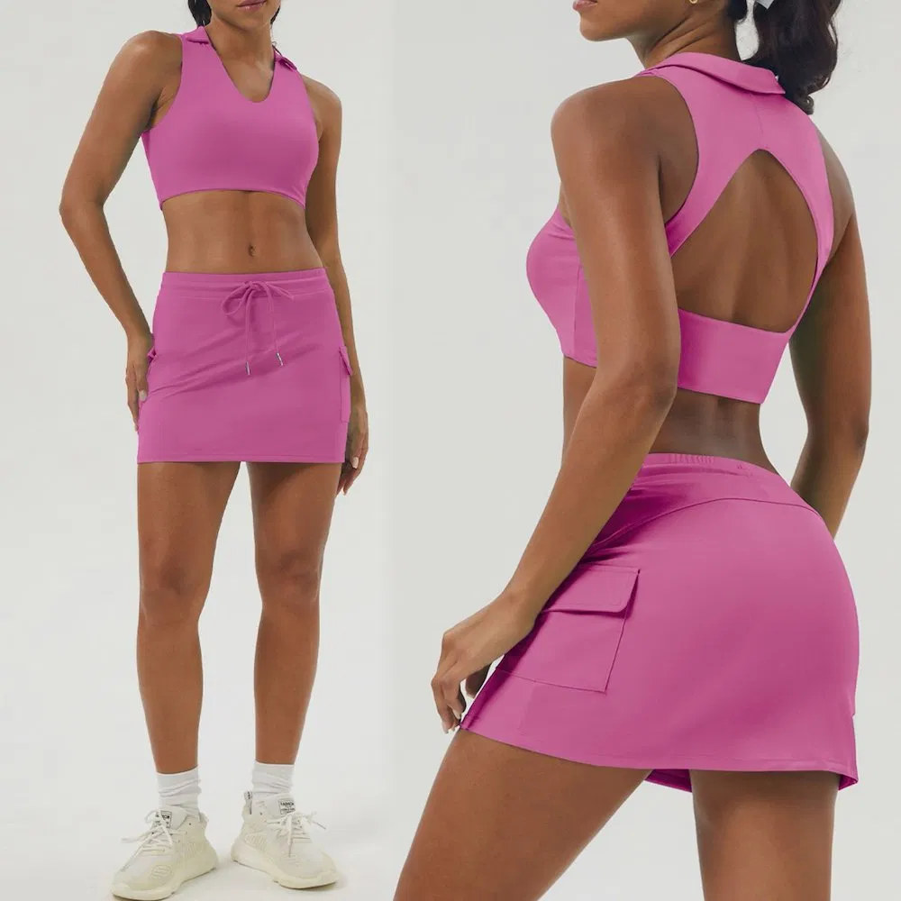 Nova Chegada Saia Bonita de Golfe Tênis Corrida com Top de Alças para o Dia a Dia Roupas Casuais Atletas para Mulheres, Fabricante de Conjunto de Roupas Esportivas Sexy Marca Própria