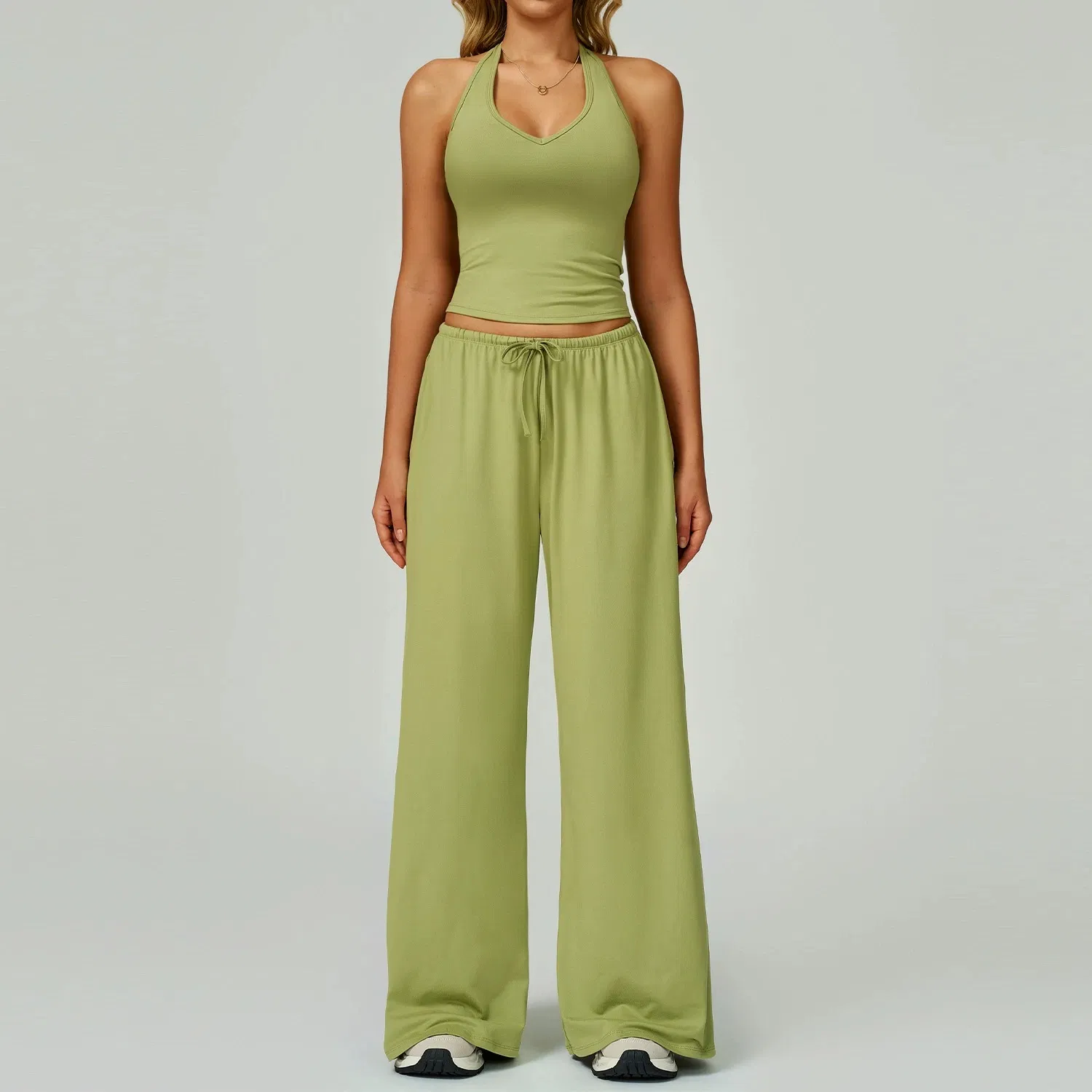Conjunto de Yoga Colete Calças Femininas Secagem Rápida Soltas Alças Lazer Fitness Roupas de Academia Corrida Atacado Logotipo Personalizado