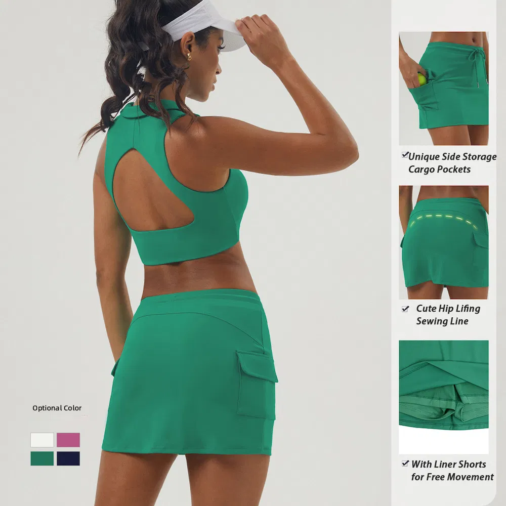 Nova Chegada Saia Bonita de Golfe Tênis Corrida com Top de Alças para o Dia a Dia Roupas Casuais Atletas para Mulheres, Fabricante de Conjunto de Roupas Esportivas Sexy Marca Própria