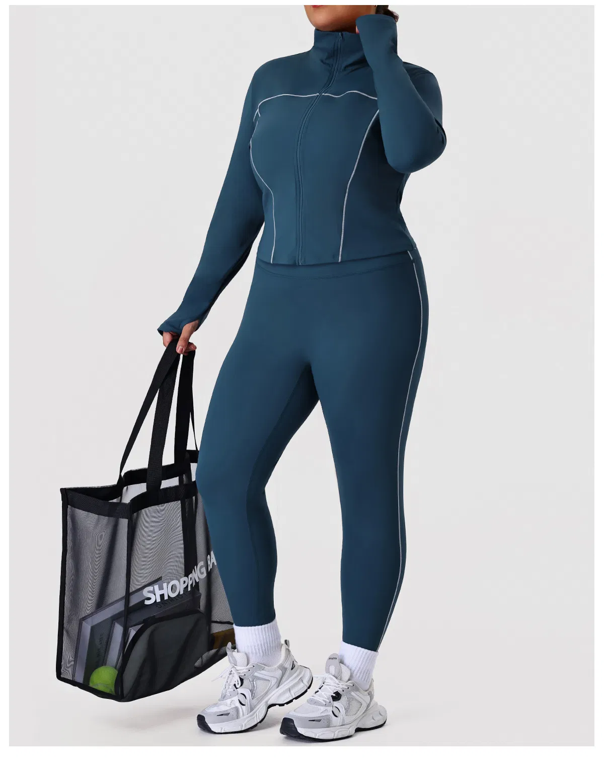 Jaqueta Esportiva Plus Size para Mulheres + Calças Conjunto de Yoga Academia