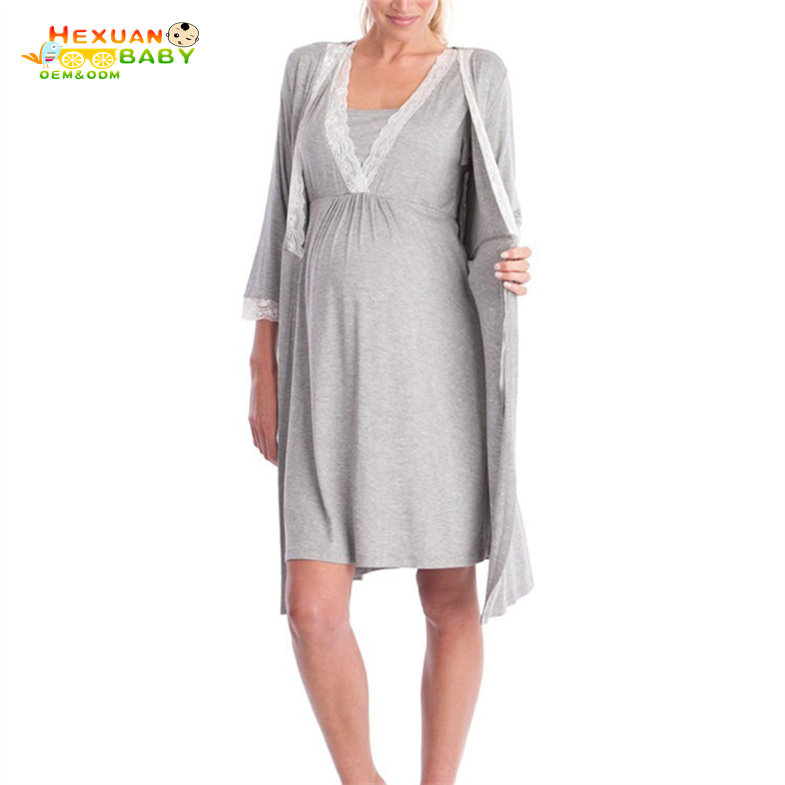 Roupas de dormir para gestantes, vestido de noite feminino, pijamas elegantes de inverno, roupas de noite para mulheres