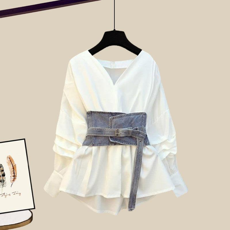 Conjunto de Roupas de Camisa com Cintura Fina e Saia de Jeans para Mulheres Plus Size OEM