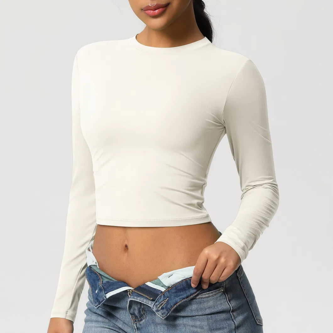 Camisetas de Manga Longa Femininas Cropped
