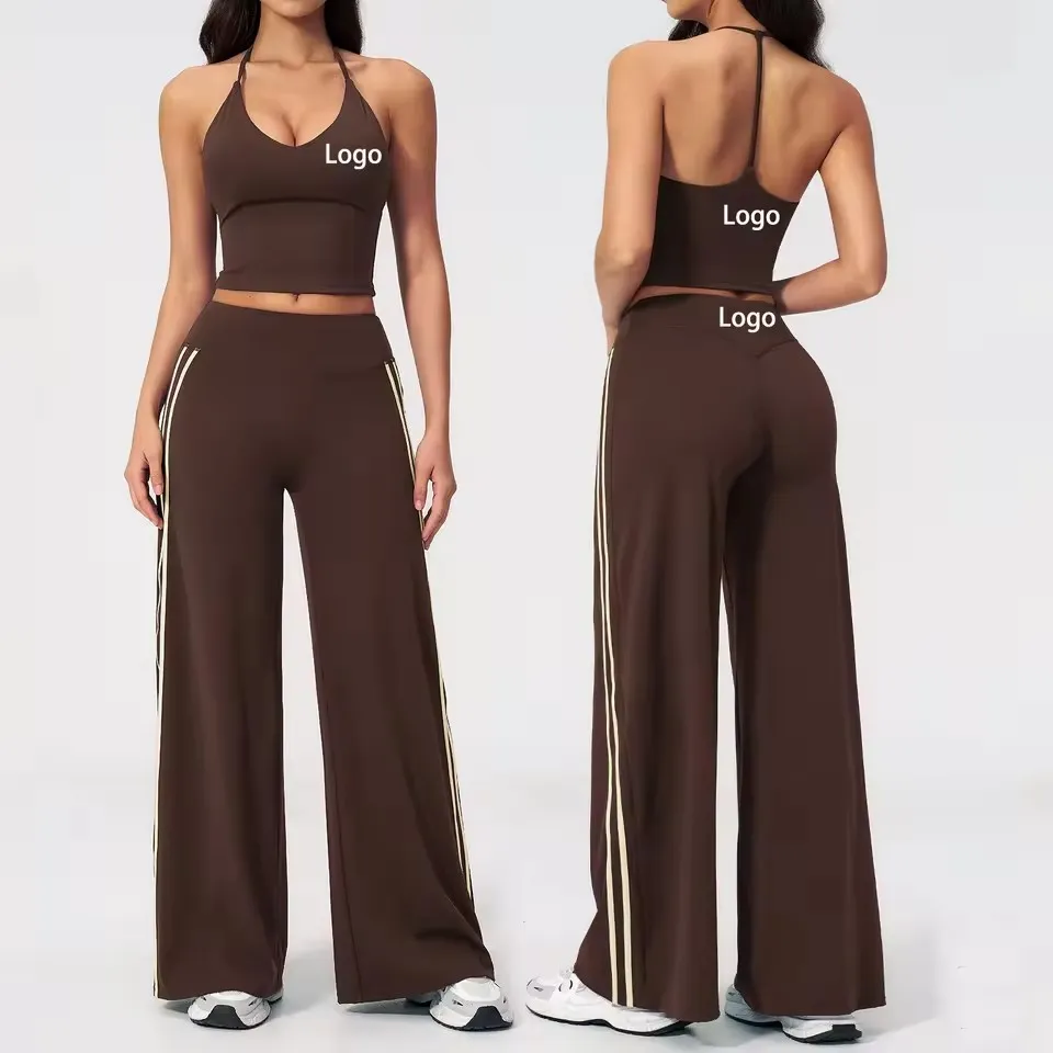 2 Conjunto de Moletom para Mulheres, Top de Alças em V e Leggings Flare em Forma de V, Sensação Nude, Roupas Ativas Macias para Yoga e Esportes