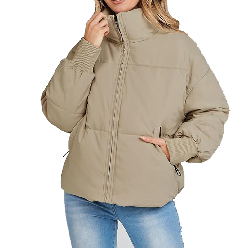 Casaco Puffer Cropped Trendy com Design Acolchoado Macio para Mulheres