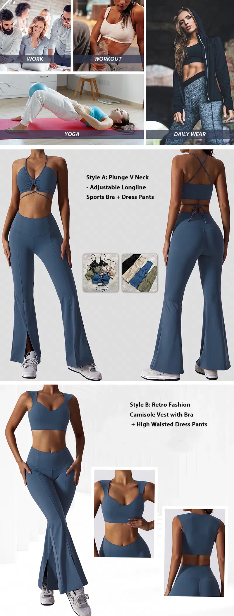 Roupas de treino de pilates para mulheres, personalizadas, com sutiã esportivo estiloso + leggings flare de cintura alta, vestuário de fitness para yoga, roupas casuais de atividade