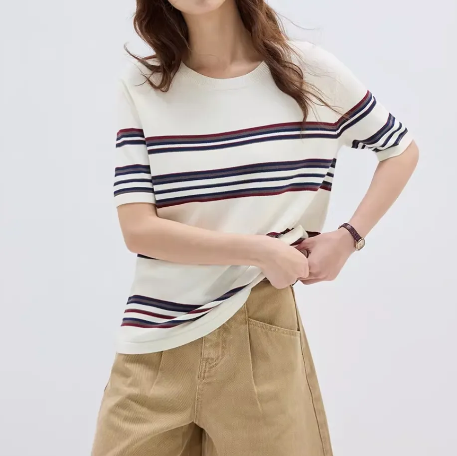 2026 Novo Design Blusa de Tricô de Manga Curta para Senhora