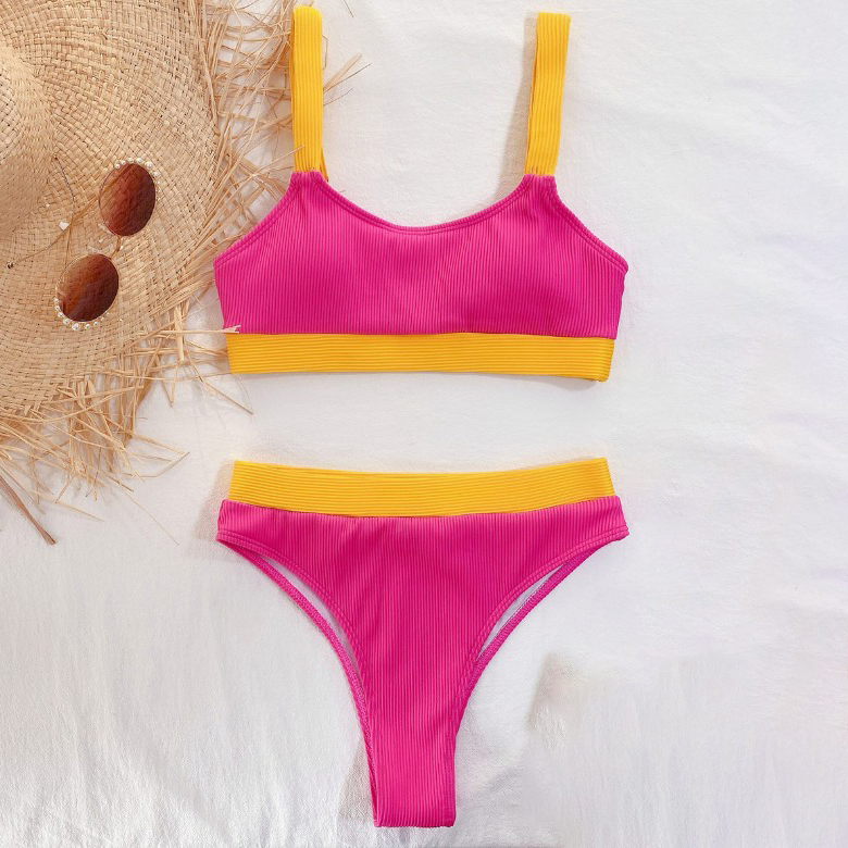 Tirante Largo de Cor Contrastante Moda de Praia Sexy para Mulher