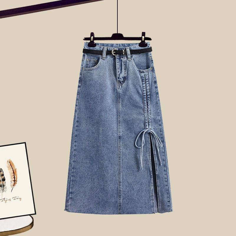 Conjunto de Roupas de Camisa com Cintura Fina e Saia de Jeans para Mulheres Plus Size OEM