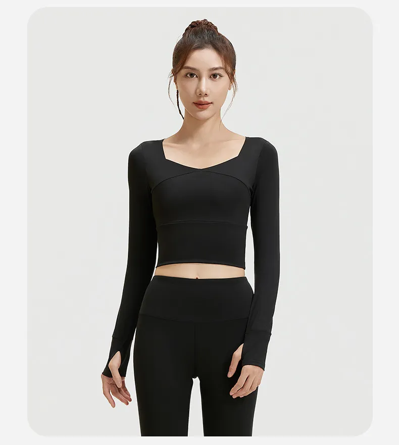 Camiseta de manga longa espessa para mulheres, top para corrida e jogging, moletom esportivo, vestuário esportivo ao ar livre