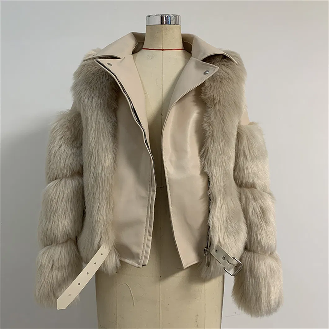 Jaqueta de Couro com Patches de Pele Xysx05140 Mulheres Inverno Multicolorido Moda ao Ar Livre Casaco de Pele