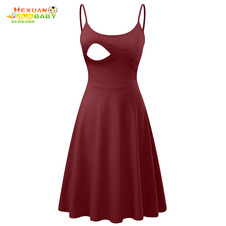 Vestido para Mulheres Grávidas Camisola de Gravidez Vestido de Maternidade Sólido com Gola Redonda Roupas de Amamentação