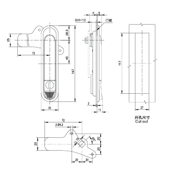 7000-2 Zinc Alloy Base Handle Button and Cylinder Steel Cam and Nut Swing Handle and Lever Latches