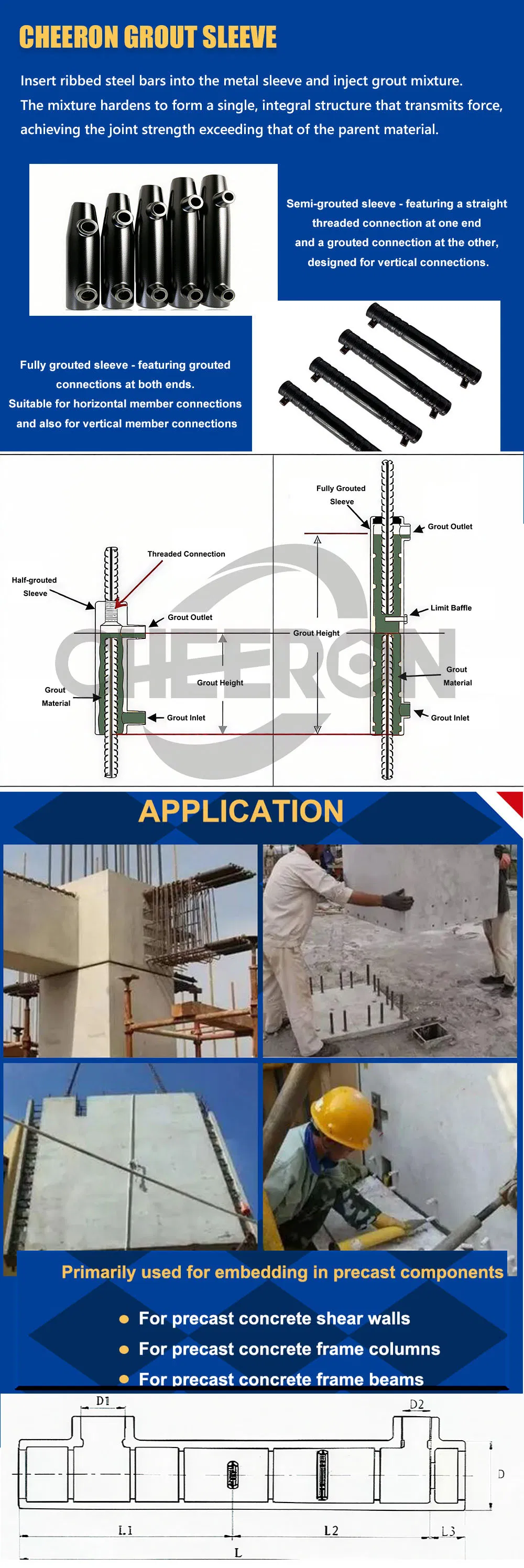 Carbon Steel Grouting Rebar Sleeve for High-Strength Construction Coupler Joint