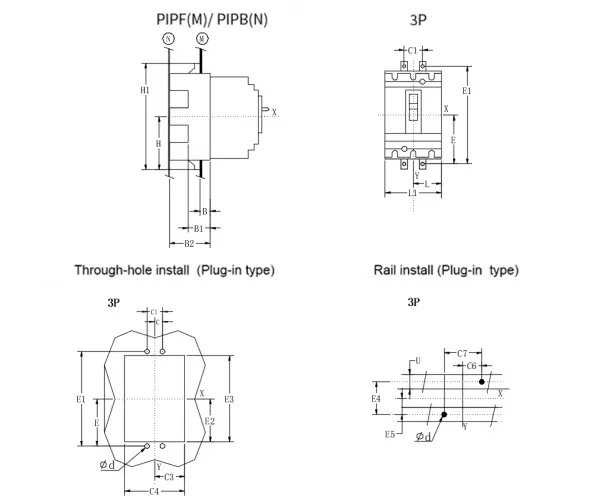 ARM5 /ARM5E(i) plug-in dimensions and installation dimensions