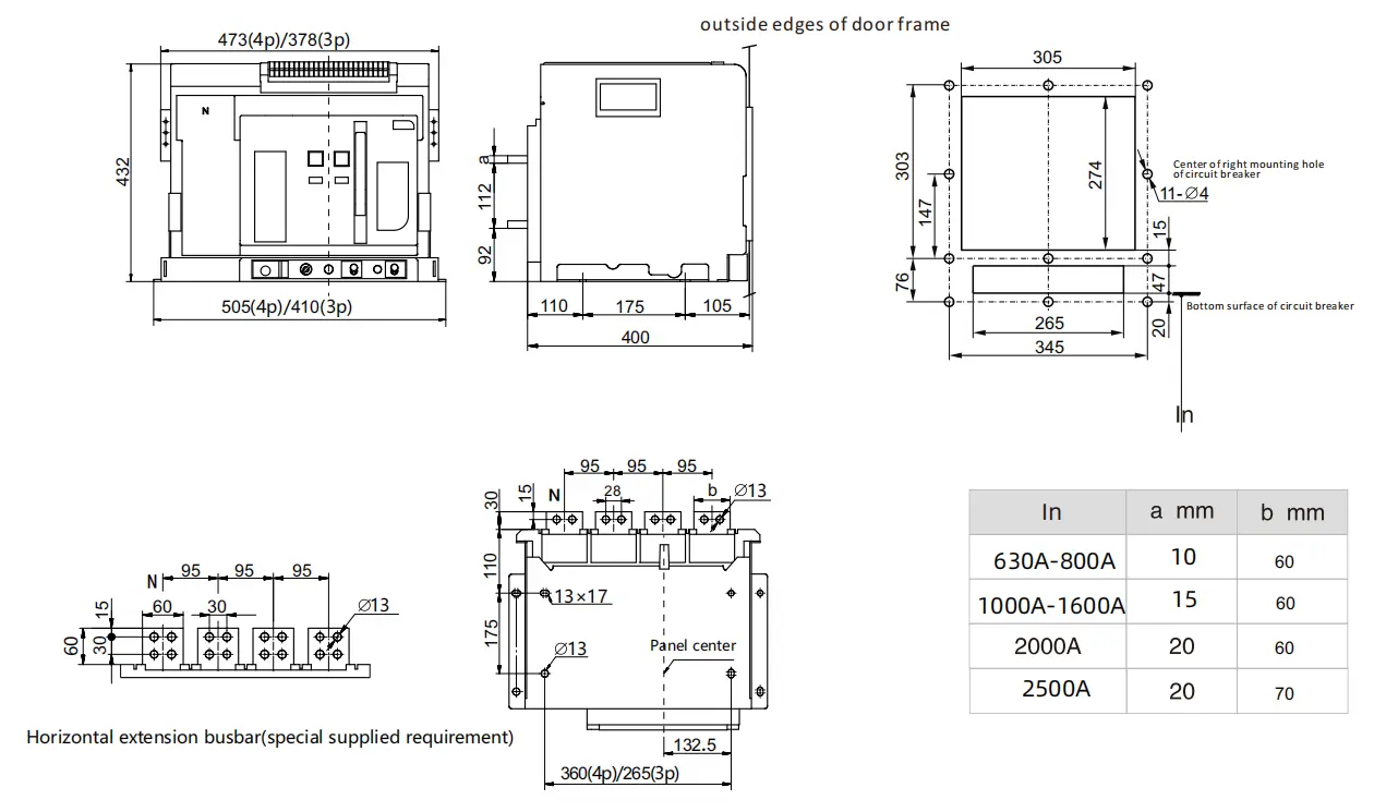 fixed circuit breaker overall and installation dimension