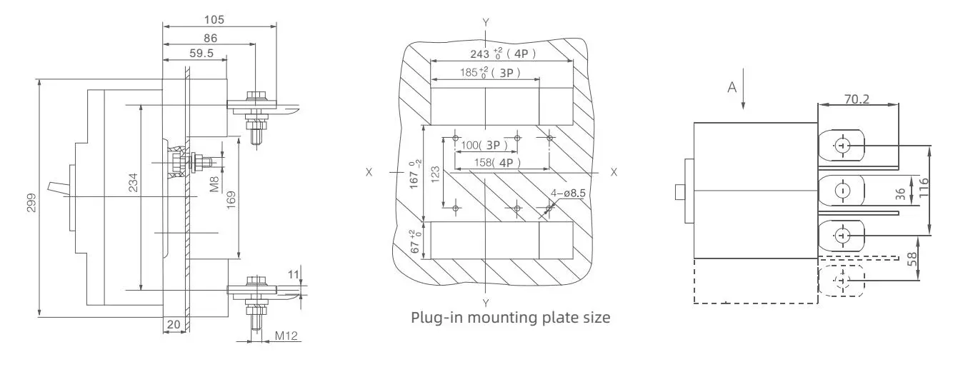 Plug-in rear panel wiring dimension chart