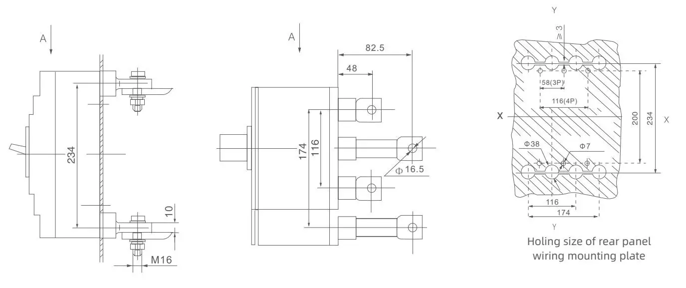 Rear panel wiring dimension chart