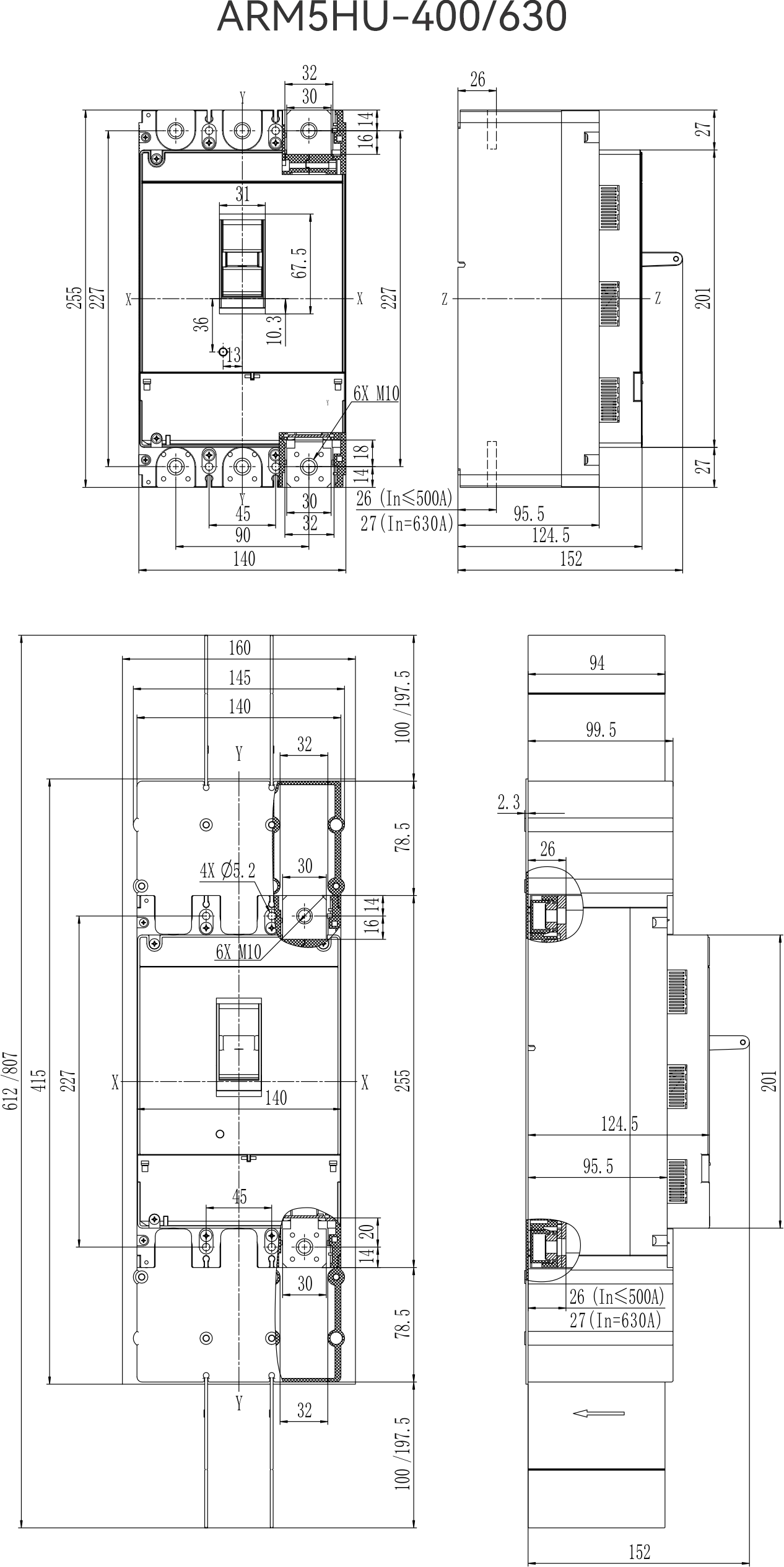 ARM5HU-630 Product and Installation Dimension Drawings