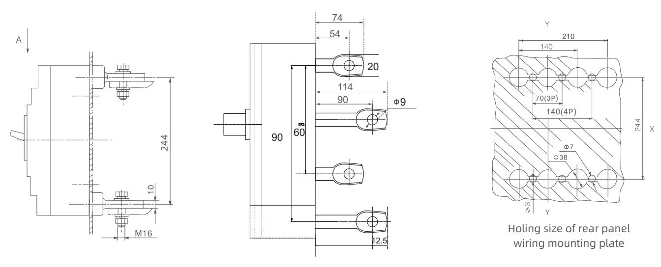 Rear panel wiring dimensions