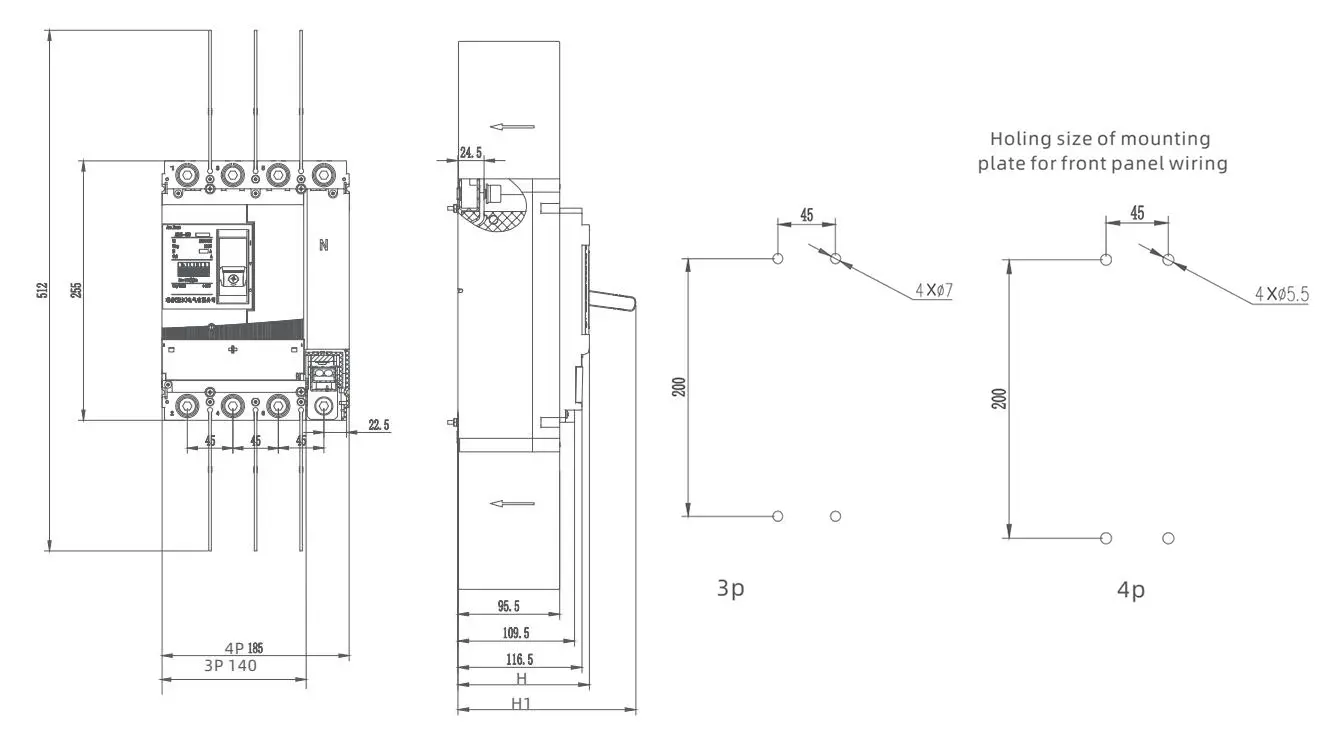 ARM5-400 Front panel dimensions outline