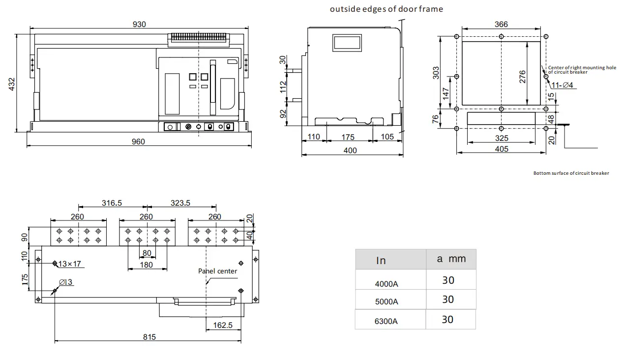 ARW1-3200 draw-out circuit breaker overall and installation dimension