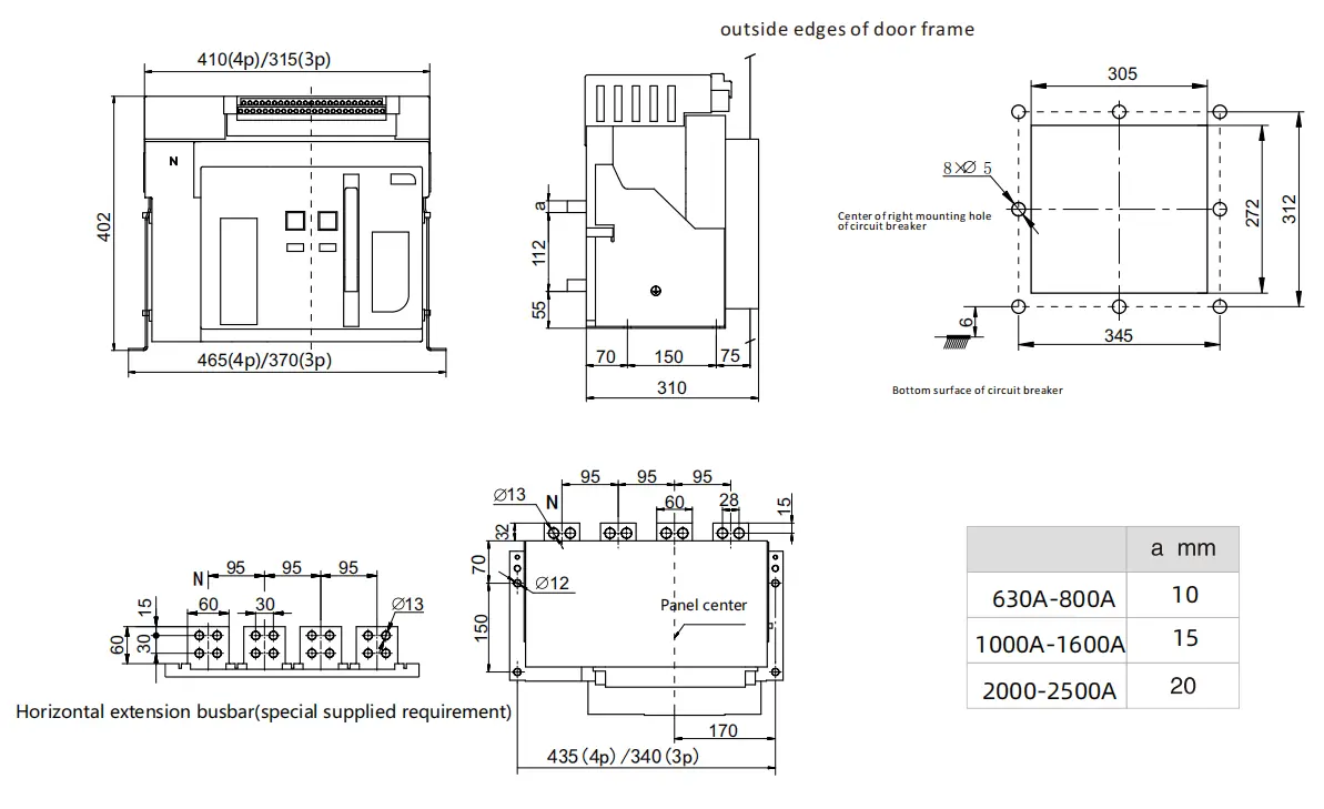 draw-out circuit breaker overall and installation dimension