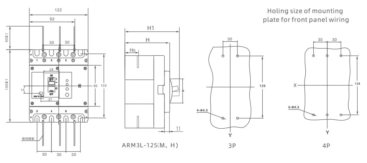 Front panel wiring dimensions schematic 2