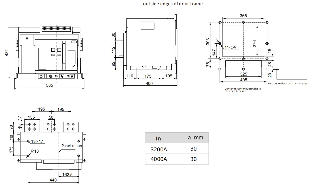 ARW1-4000 fixed circuit breaker dimensions