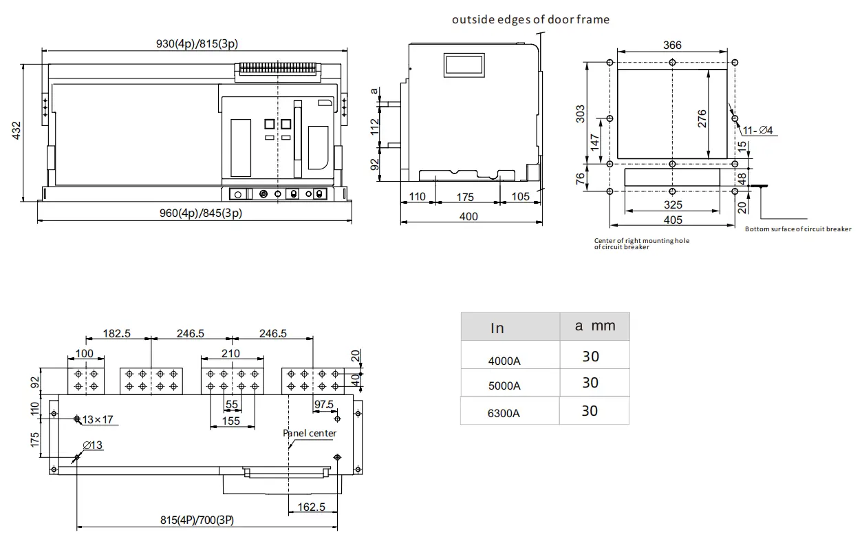 ARW1-3200 fixed circuit breaker overall and installation dimension