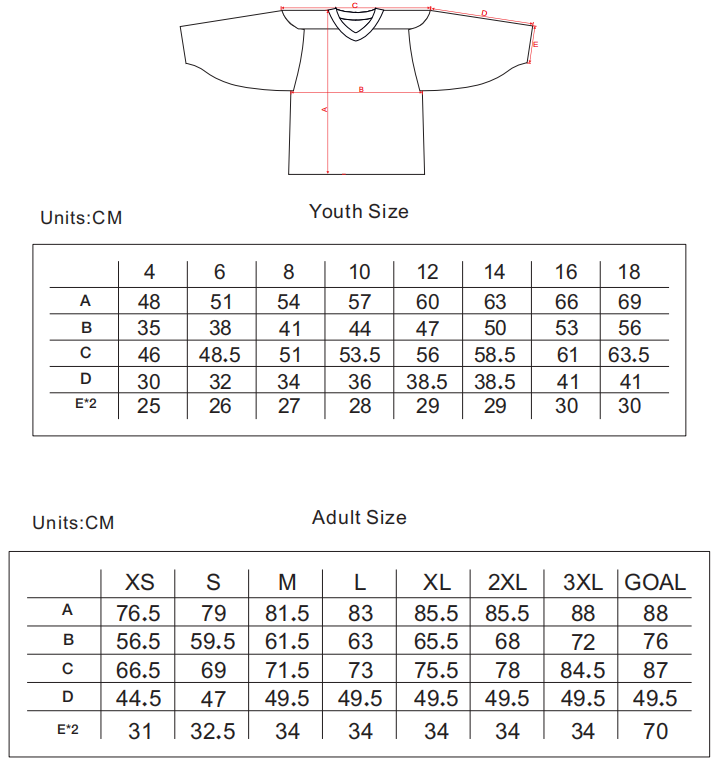 Hockey Jersey Size Chart