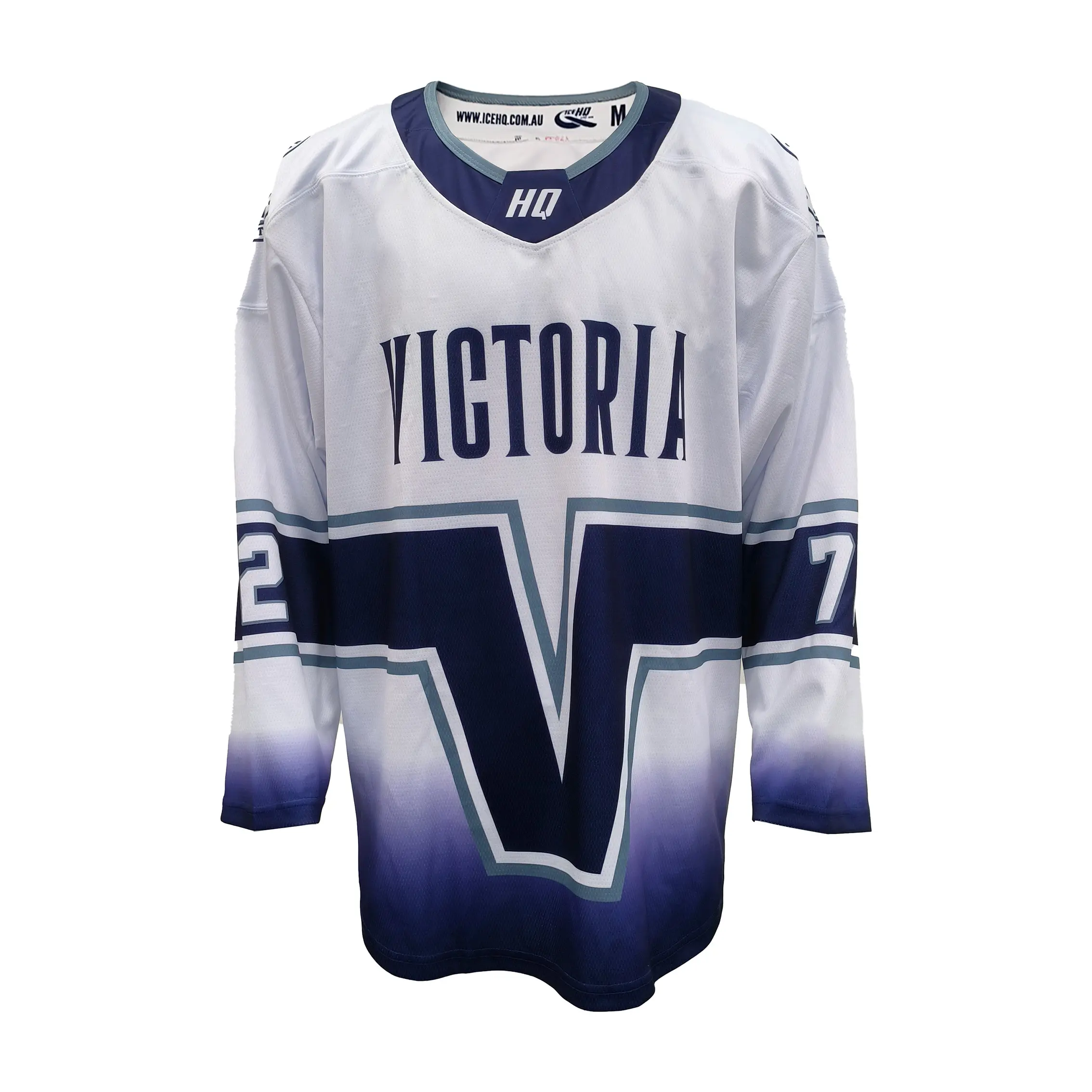Wholesale Sublimation Team Apparel 100% Polyester V-neck gradient purple ice hockey jersey-1 Suppliers, Product