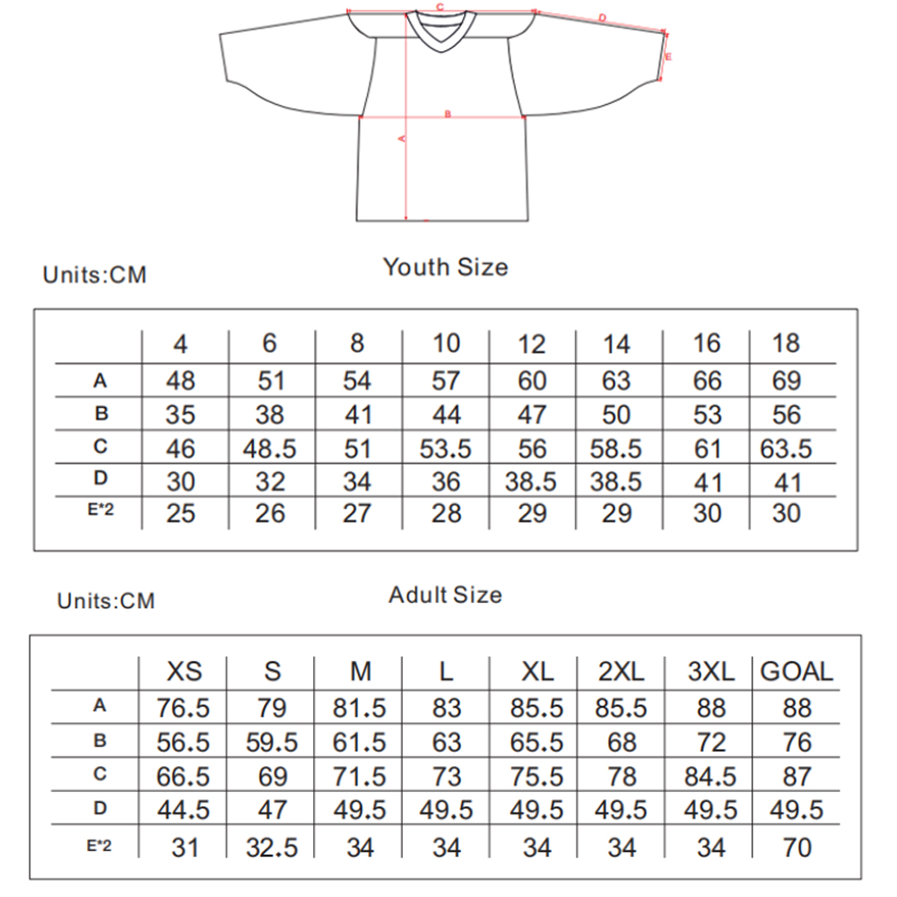 Jersey Sizing Chart Information