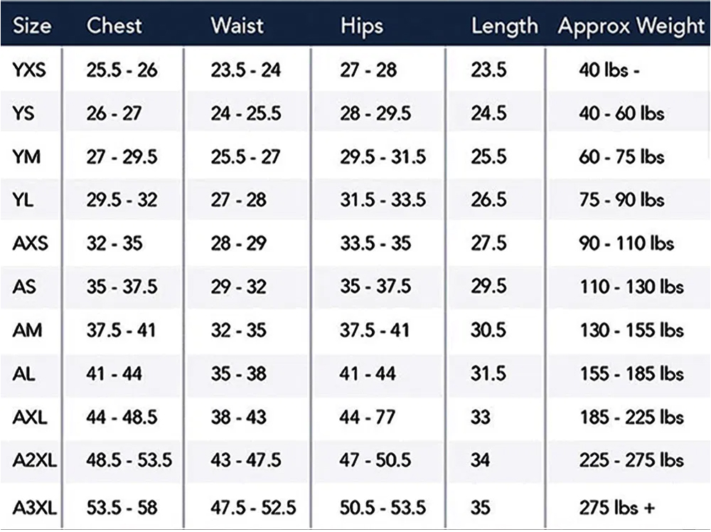 Size Chart info