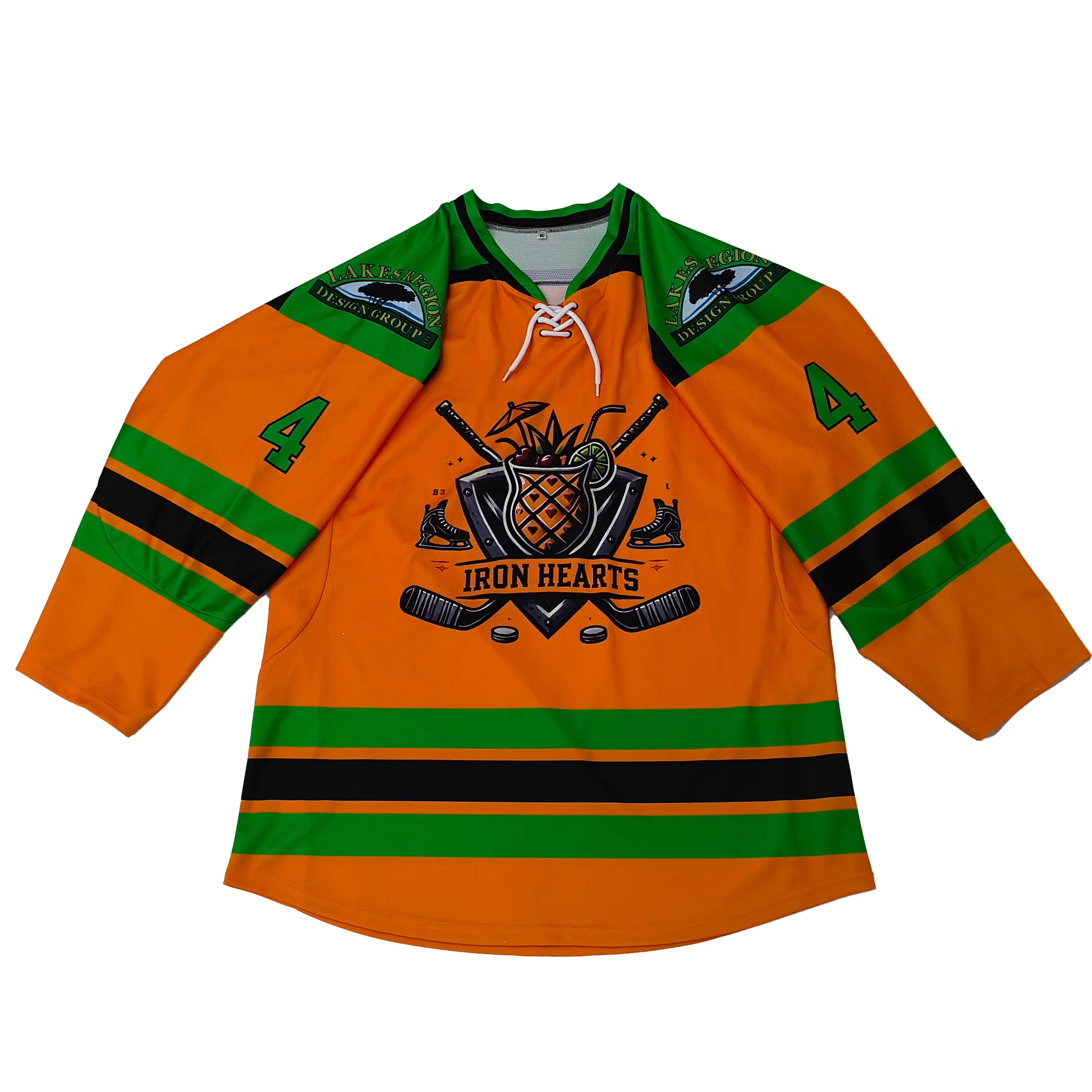 Custom Customization Hockey Jersey Heat Treasfer Printing Orange and Lace Neck Hockey Uniform Supplier, Factories