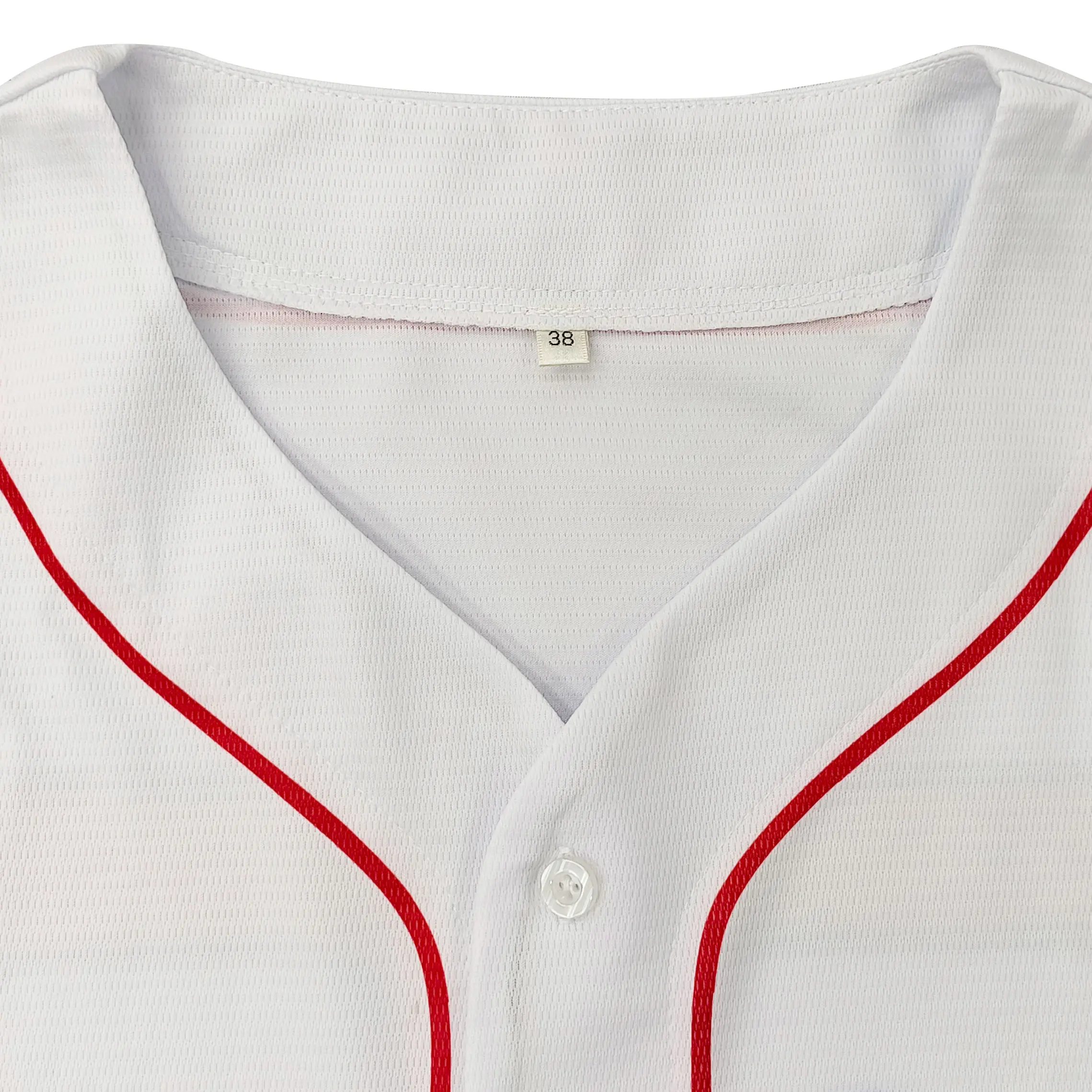 Custom Classic Button-Front Sublimated Baseball Jersey – White with Red Piping