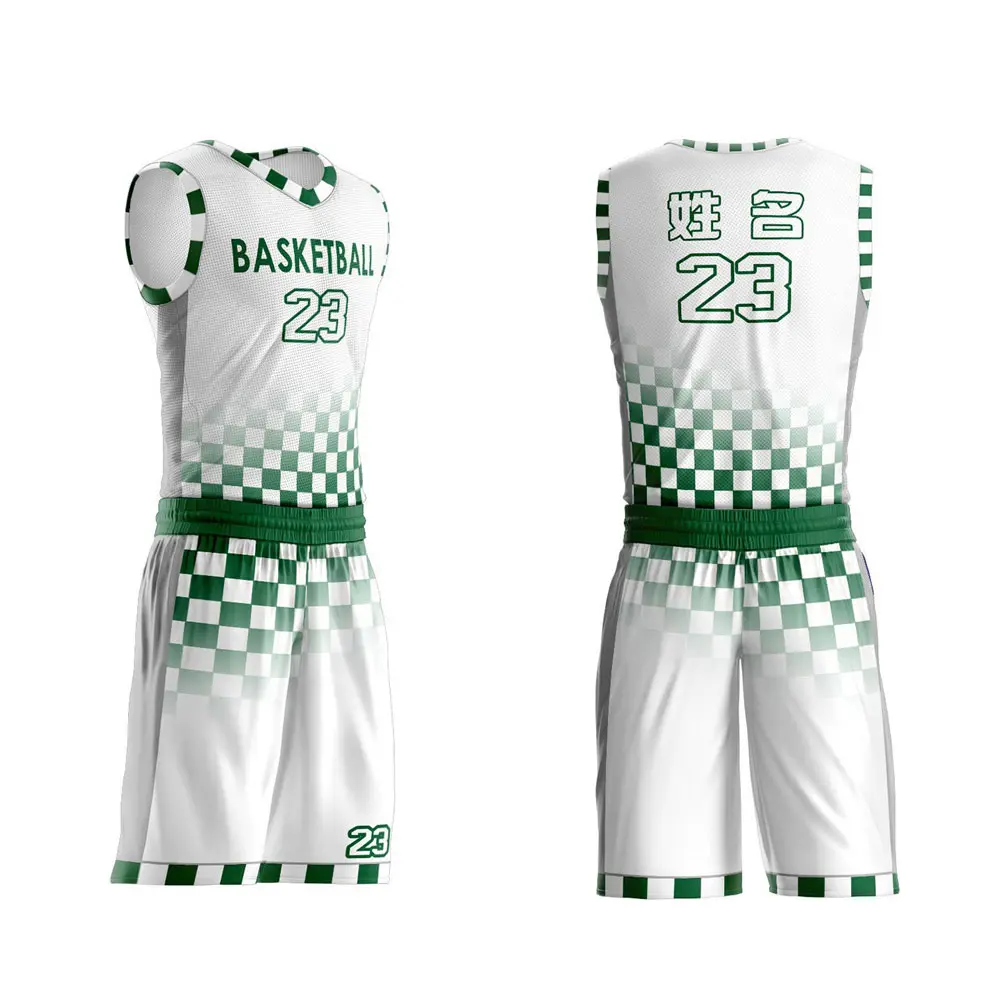 ODM Green Gradient Checkered Basketball Jersey Set Factory, Product