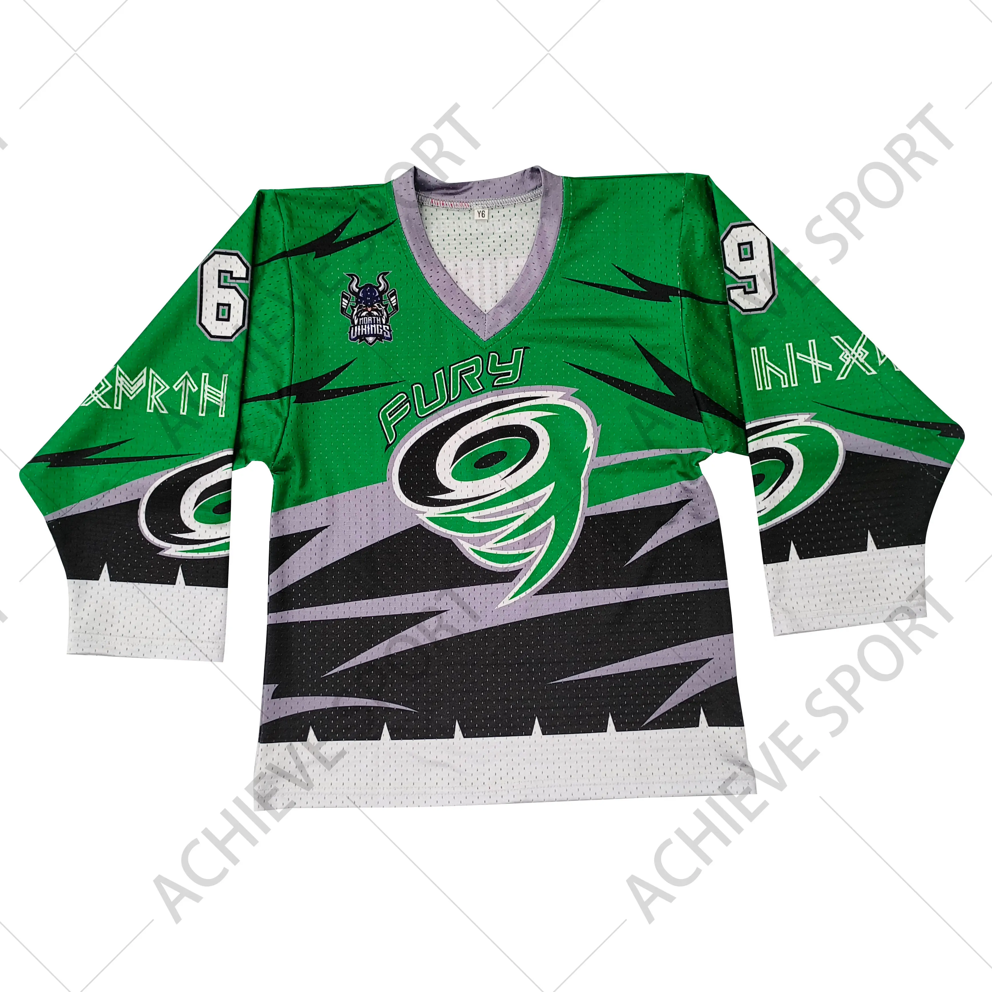 Custom Special Pattern Ice Hockey Jerseys-Customizable Fury Design Mesh Material Breathable Full Sublimation Printing Green