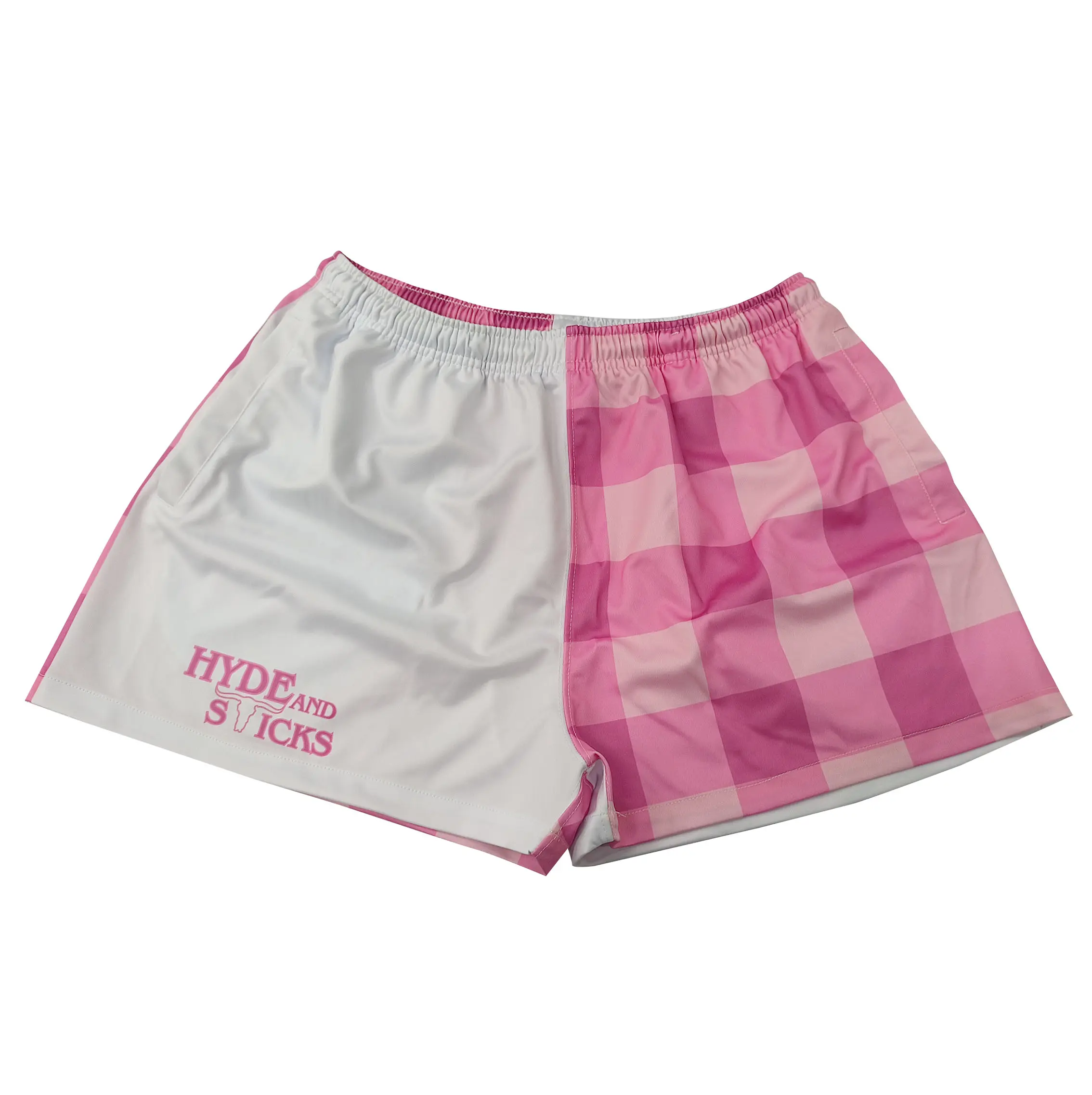 Custom Two-Tone Athletic Shorts – Pink Plaid Lifestyle Design