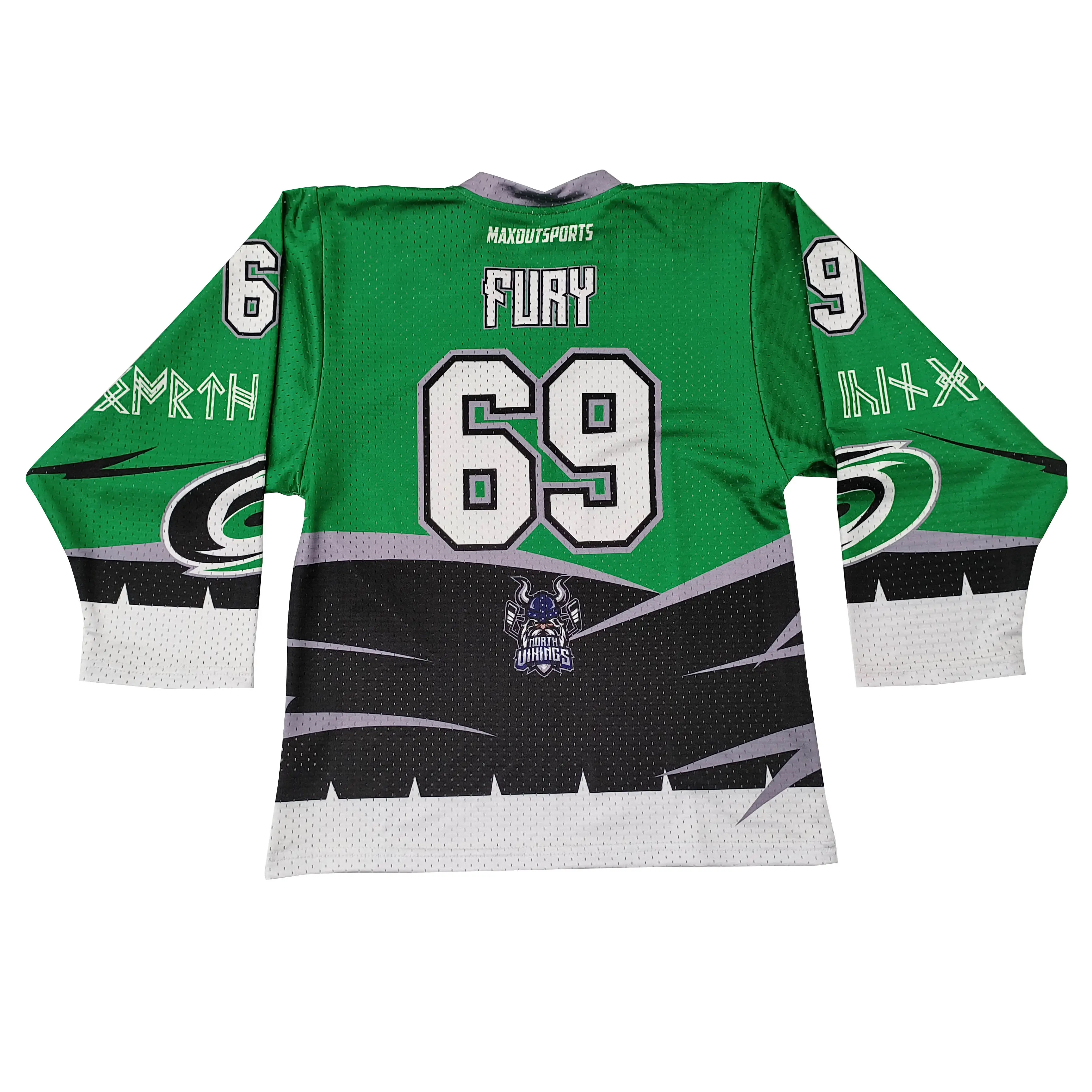 Custom Special Pattern Ice Hockey Jerseys-Customizable Fury Design Mesh Material Breathable Full Sublimation Printing Green