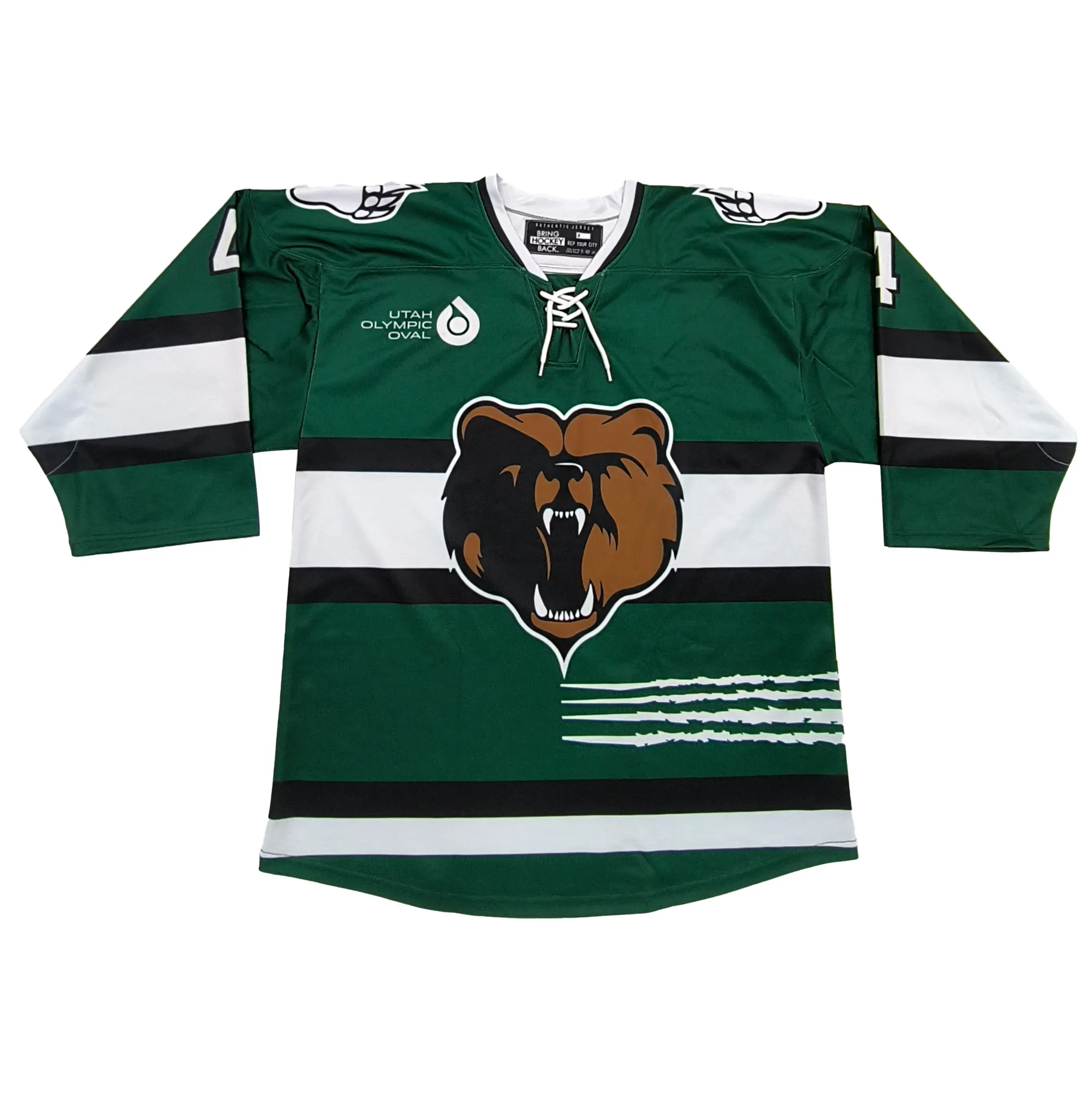 Wholesale Heat Transfer Printing Bear Hockey Jerseys Custom Green Ice Hockey Jersey Lace Neck Manufacturers, Suppliers