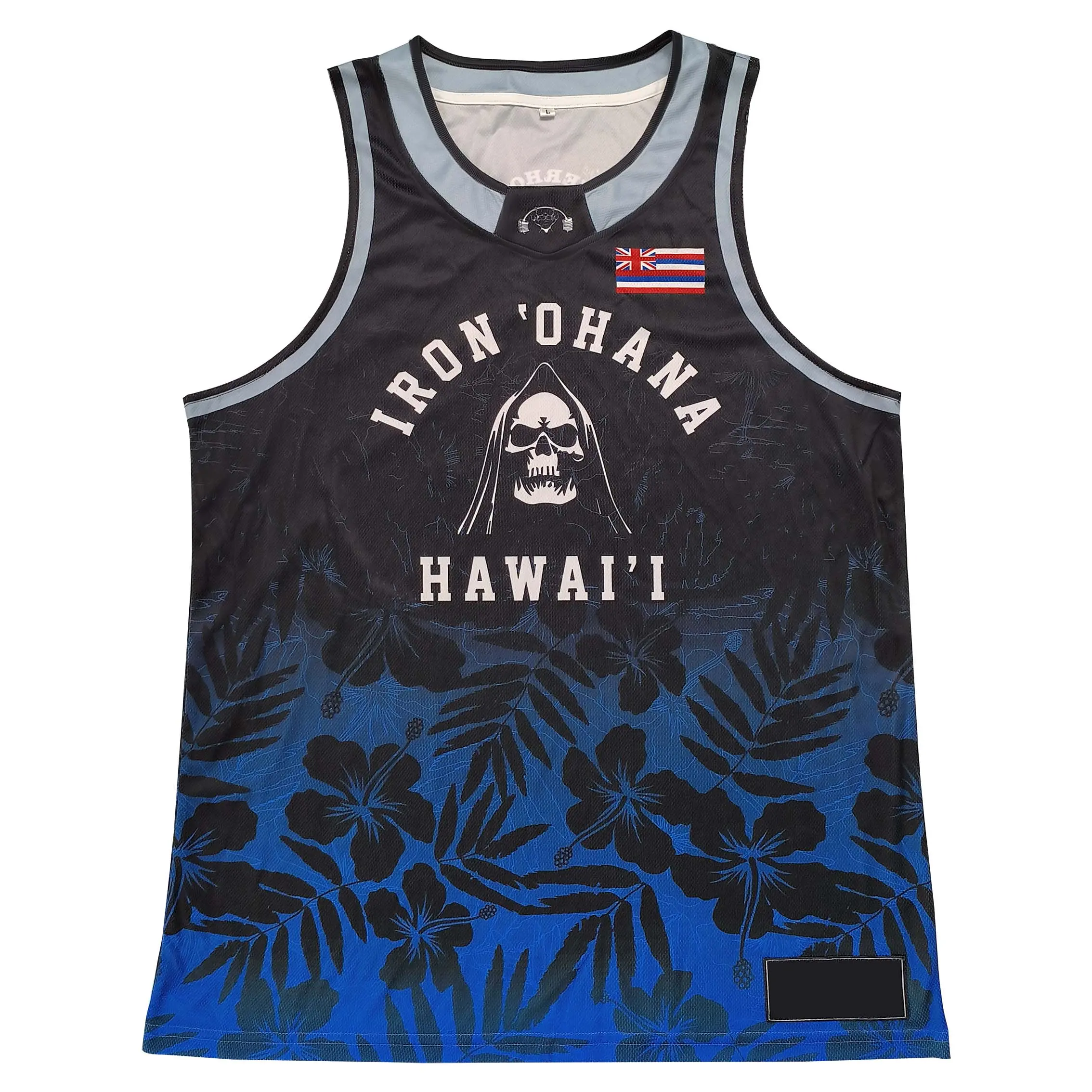 Custom Sublimated Basketball Vest Dark Gradient Tropical Print Sleeveless Jersey