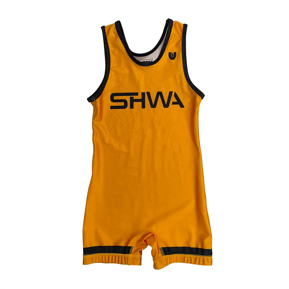 ODM Bright Yellow Custom Wrestling Singlet With Black Trim Manufacturers, Factory