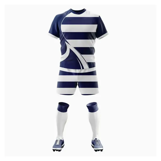 OEM Striped Navy-White Rugby Jersey & Shorts Set Manufacturers, Products