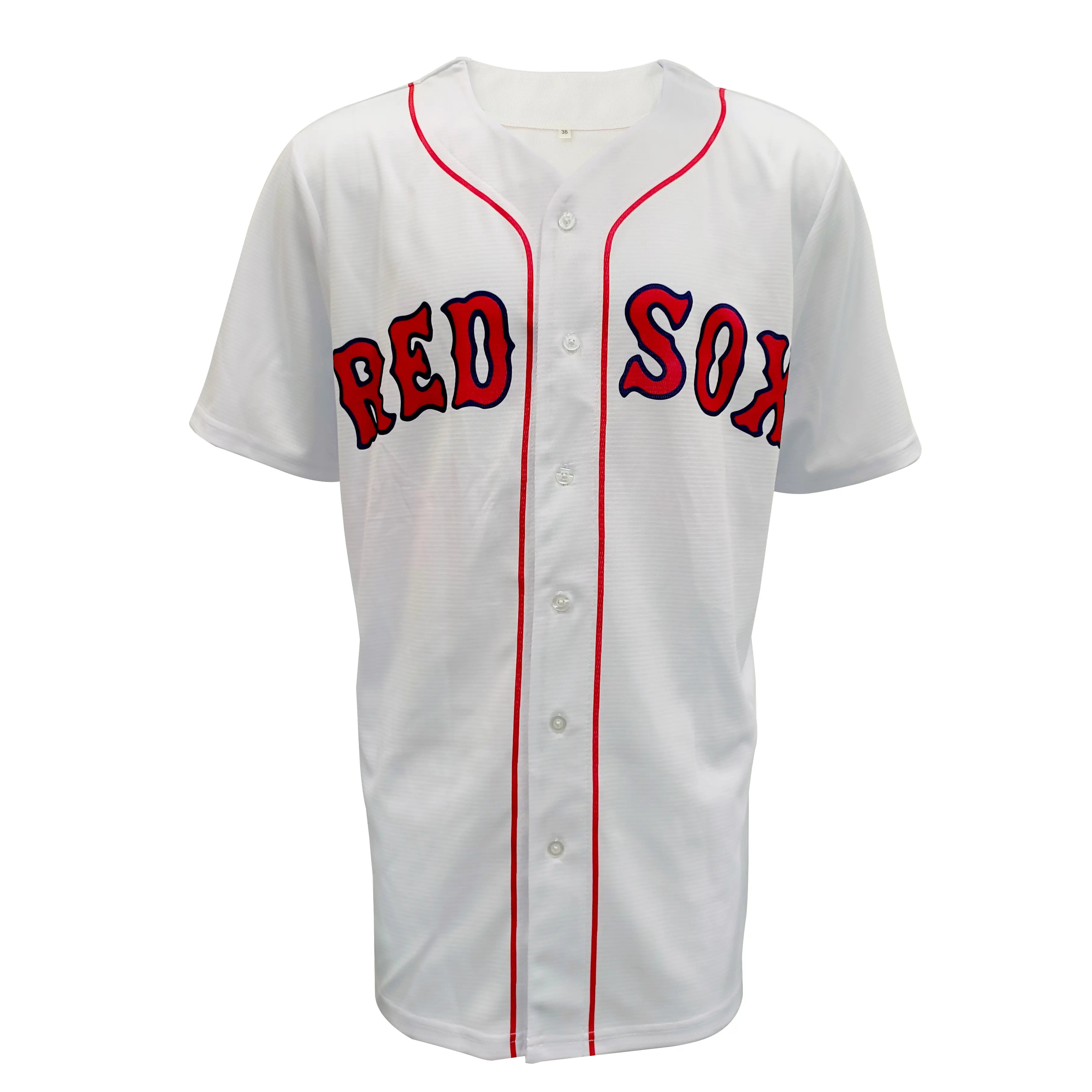 Custom Classic Button-Front Sublimated Baseball Jersey – White with Red Piping