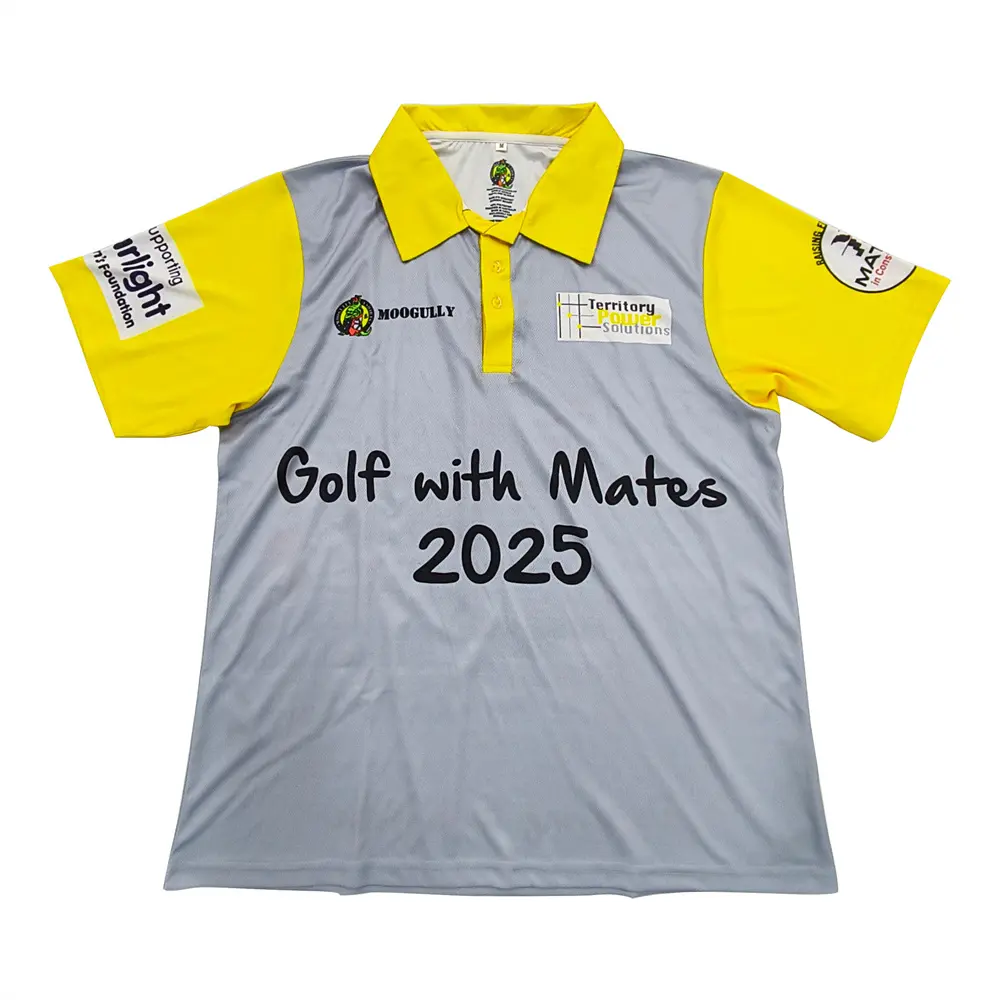 Wholesale Grey & Yellow Custom Polo Shirt – Full Sublimation Print, Breathable Quick-Dry Sports Fabric Manufacturers, Factory