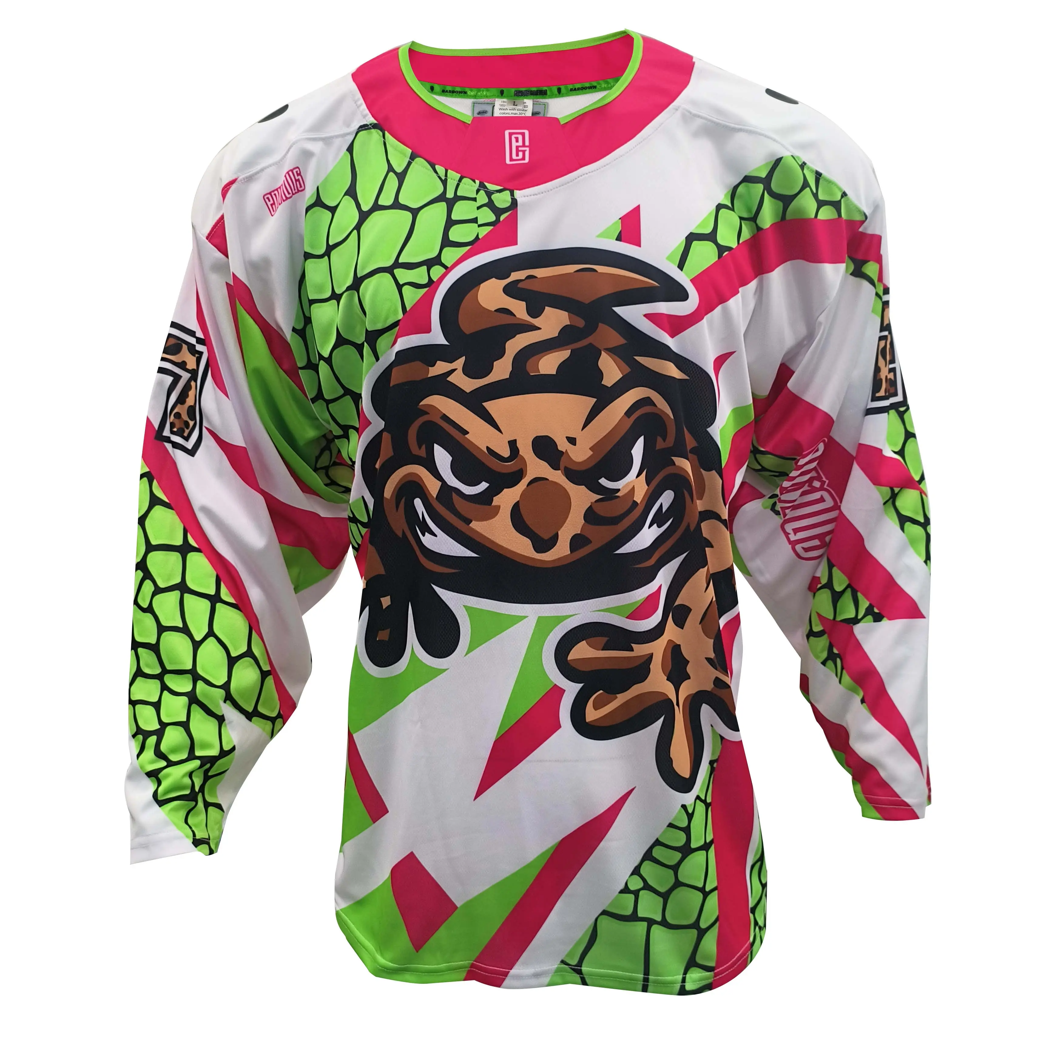 High-Quality Men's Graphic Sports Jersey, Bold Green & Pink Long Sleeve Shirt, Turtle Design, Casual Athletic Wear Manufacturers, Factory