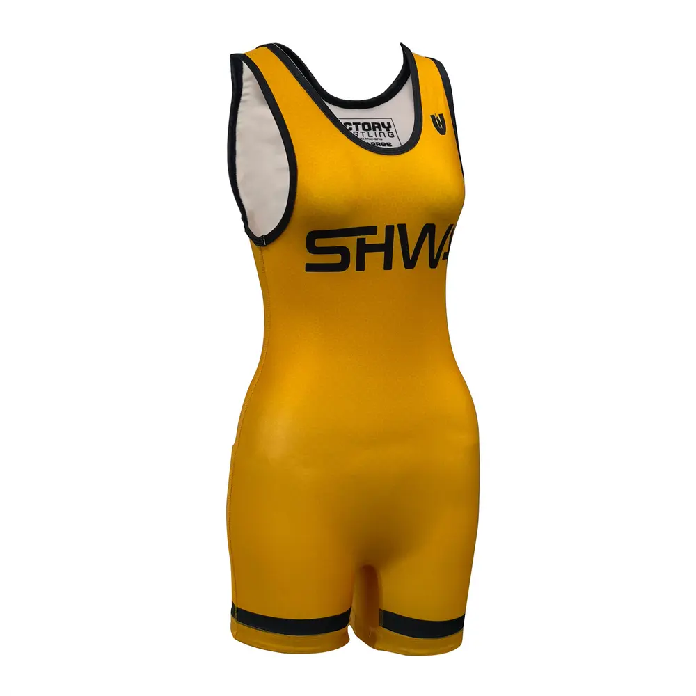 ODM Bright Yellow Custom Wrestling Singlet With Black Trim Manufacturers, Factory